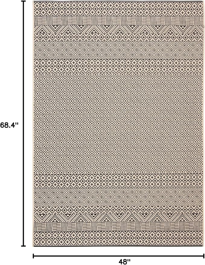 SAFAVIEH Washable Rug Outdoor Courtyard Collection - 4' x 5'7", Beige & Black, Non-Shedding & Easy Cleaning, Ideal for Patio, Backyard, Mudroom (CY6235-25612)