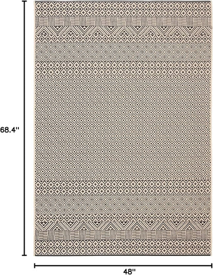 SAFAVIEH Washable Rug Outdoor Courtyard Collection - 4' x 5'7", Beige & Black, Non-Shedding & Easy Cleaning, Ideal for Patio, Backyard, Mudroom (CY6235-25612)