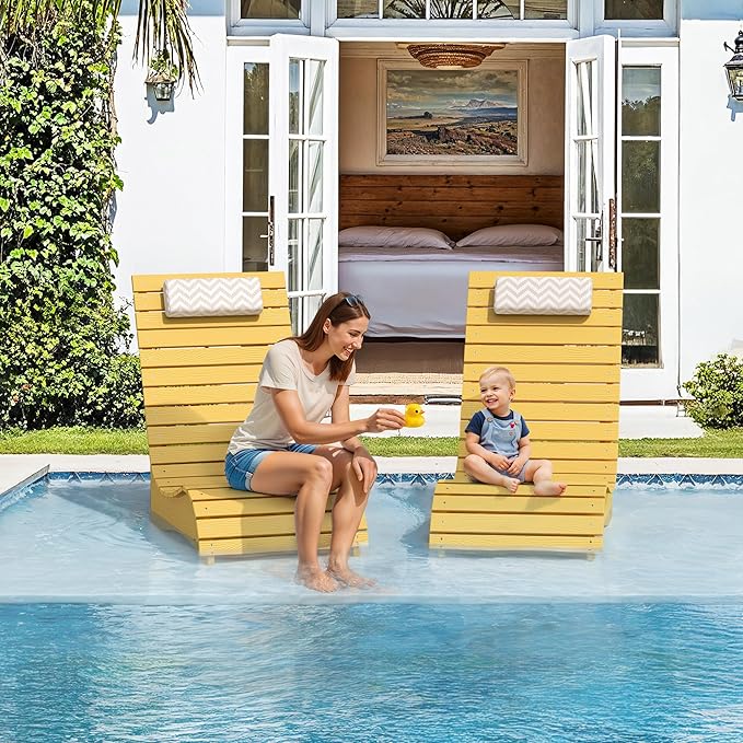 LUE BONA HDPS Pool Chair, Fade-Resistant Use in Pools Up to 10-Inches Deep Pools Lounge Chair for Sun Shelf, Chaise Lounger with Headrest for Outside Pool Deck