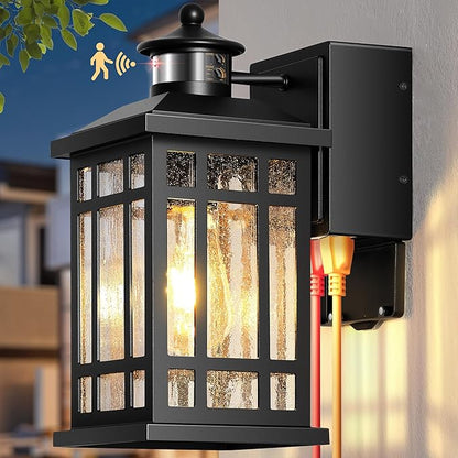Motion Sensor Outdoor Lights with GFCI, Modern Black Dusk to Dawn Outdoor Lighting, Upgraded Motion Sensor Outside Lighting for House Patio Garage, Adjustable Sensitivity and Time, Hardwired