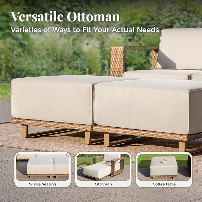 8 Pieces Outdoor Patio Furniture Set, Wicker Rattan Modular Patio Sofa Couch, Sectional Outdoor Conversation Set with 10" Extra Thick Cushions for Deck Backyard Lawn
