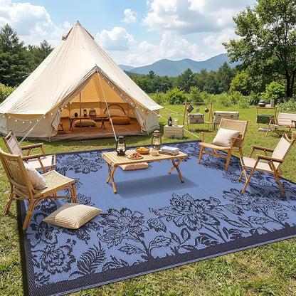 Garvee Outdoor Rugs 9' x 12’ Waterproof Reversible Mats, Large Area Plastic Straw Rug, Outside Carpet, Butterfly Floral Rv Mat for Patio Camping Picnic Backyard Deck Balcony Porch Beach Trailer