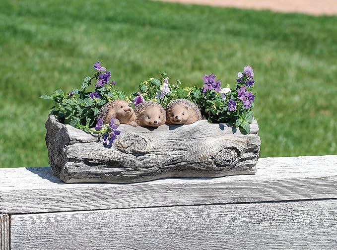 Roman, 5.25" h x 14" W Hedghog Garden Planter, Outdoor Decor,Whimsical Resin Outdoor Pot, Cute Animal Yard Décor, Unique for Garden or Patio