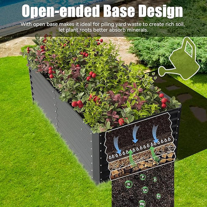 Domi 6×3×2 ft Galvanized Raised Garden Bed, Outdoor Planter Garden Boxes Large Metal Planter Box for Gardening Vegetables Fruits Flowers, Grey