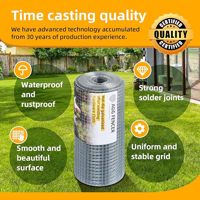 16inch x 100ft Hardware Cloth 1/2 inch Chicken Wire Fencing 19Ga, Hot Dipped Galvanized After Welding Garden Plant Supports Welded Metal Chicken Wire Fence Poultry Animal Netting Cage Screen