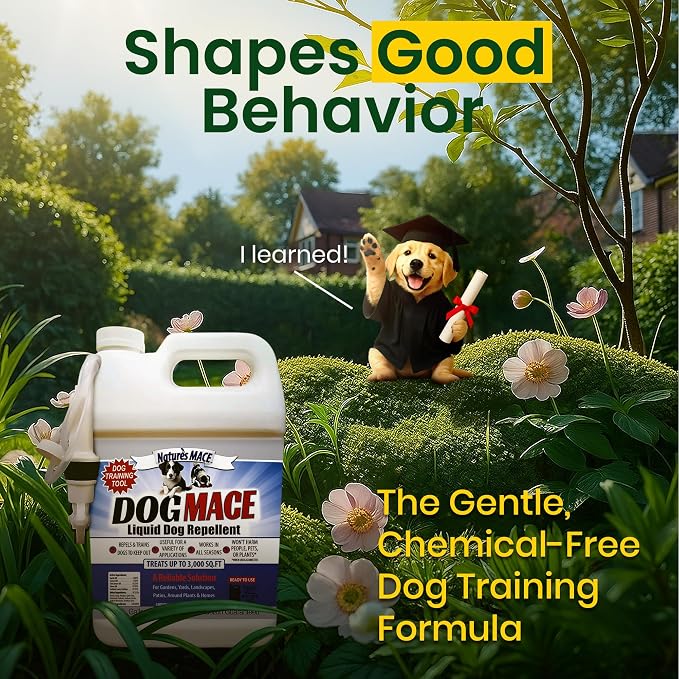 Nature’s MACE Dog Mace Repellent Spray, Keep Dogs Out of Your Lawn and Garden, Training Corrector, Stop Chewing and Digging, Safe Around Kids, Pets, & Plants, 1 Gallon Ready to Use, Treats 3,000 Sq Ft