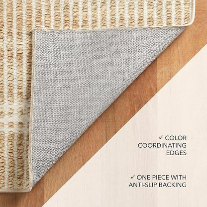 Dash and Albert Arbor Machine Washable Area Rug - 3' x 5' Neutral Stripe Washable Accent Rug Stain-Resistant, Anti-Slip, High Traffic Kitchen, Hallway, Mudroom