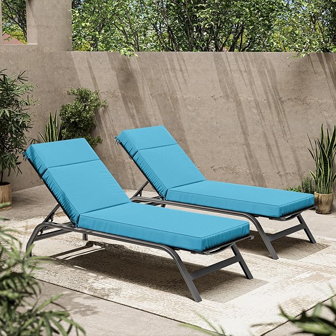 2 Pcs Chaise Lounge Cushions Outdoor, 80" L X 26" W X 4" D Lounge Chair Cushions for Outdoor Furniture, High-Density Foam Patio Chaise Cushion-Waterproof Fade-Resistant ThickPatio lounge chair cushion