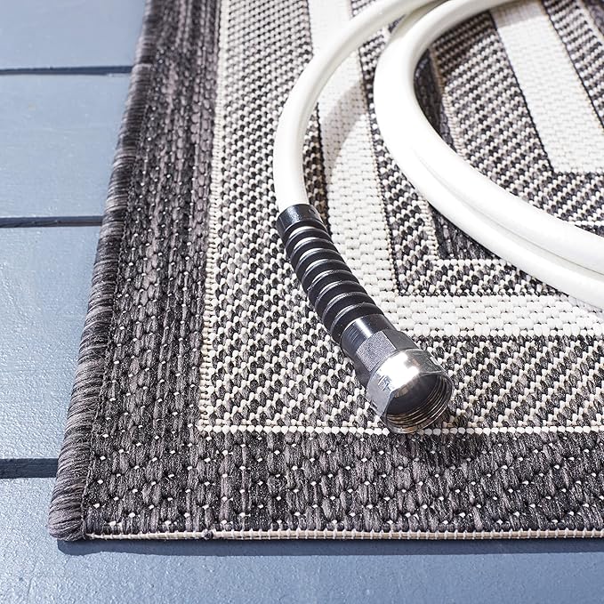 SAFAVIEH Washable Rug Outdoor Courtyard Collection - 2'3" x 10' Runner, Ivory & Black, Non-Shedding & Easy Cleaning, Ideal for Patio, Entryway, Mudroom, Hallway, Kitchen (CY8475-53712)