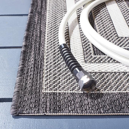 SAFAVIEH Washable Rug Outdoor Courtyard Collection - 2'3" x 10' Runner, Ivory & Black, Non-Shedding & Easy Cleaning, Ideal for Patio, Entryway, Mudroom, Hallway, Kitchen (CY8475-53712)