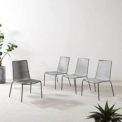 Crosley Furniture Fenton 4-Piece Stackable Outdoor Chair Set, Wicker Patio Chairs for Dining, Conversation, Matte Black/Gray