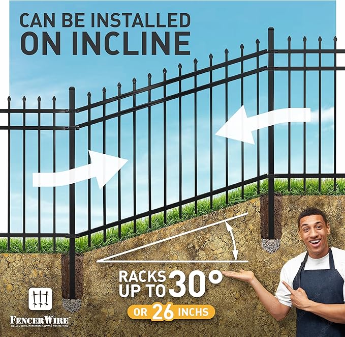Fencer Wire Heavy Duty Pinnacle Fence Barrier Panel, 5FT Height X 8FT Width Anti-Rust Metal Fencing Panel, 2” Diameter Steel Outdoor Decorative Garden Fence Panel for Yard, Pool, Patio, Single Panel
