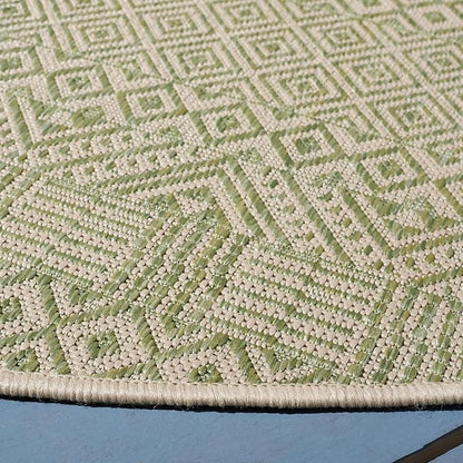 SAFAVIEH Washable Rug Outdoor Courtyard Collection - 5'3" Round, Beige & Green, Non-Shedding & Easy Cleaning, Ideal for Patio, Backyard, Mudroom (CY6235-21812)