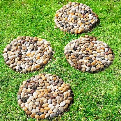 Natural River Rock Stepping Stones for Garden Walkway - Round Pebble Paver Mats with Mesh Backing - Decorative Outdoor Pathway Stones for Lawn, Backyard, Patio, and Landscaping (6 Pack, 9 Inch)