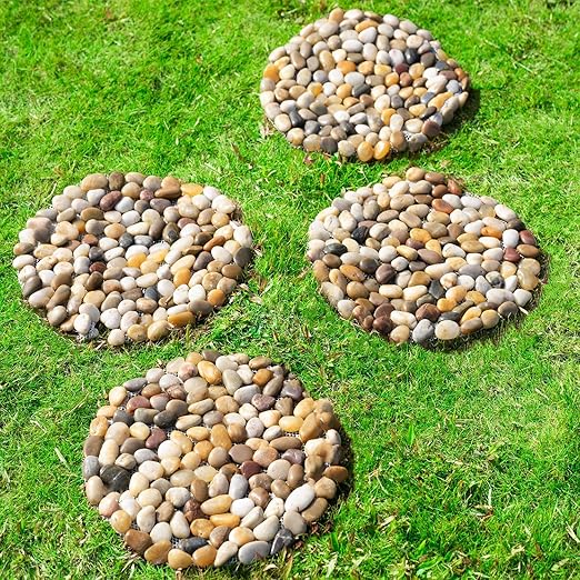 6 PCS River Rock Stepping Stones Outdoor, 12 Inch Diameter Round Pavers Pebbles Polished Gravel for Garden Walkway