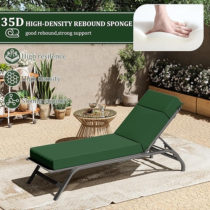 2 Pcs Chaise Lounge Cushions Outdoor, 72" L X 21" W X 4" D Lounge Chair Cushions for Outdoor Furniture, High-Density Foam Patio Chaise Cushion-Waterproof Fade-Resistant ThickPatio lounge chair cushion
