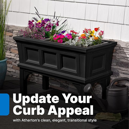 Step2 Atherton Raised Planter Box, Large Planters for Outdoor Plants, Gardening and Flower Pot for Patio or Porch, Easy Drainage, Durable Plastic, Onyx Black