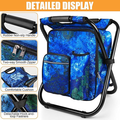 Kikerike Backpack Stool Cooler Chair Heavy Duty 300 LBS Max Load Portable Lightweight Stool Backpack Folding Fishing Cooler Seat for Camping Hunting Fishing - Ocean
