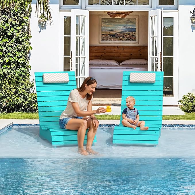 LUE BONA HDPS Pool Chairs Set of 2, Fade-Resistant Use in Pools Up to 10-Inches Deep Pools Lounge Chair for Sun Shelf, Chaise Lounger with Headrest for Outside Pool Deck
