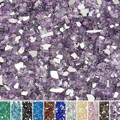 Skyflame 1/4 inch Reflective Fire Pit Glass, High Luster Purple Fire Glass for Gas Fireplace Fire Pit Landscaping