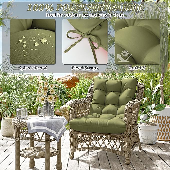 Patio Seat&Back Chair Cushions for Outdoor Furniture，Comfortable Cushions for Rocking/Dining/Lawn Chair-Set of 2