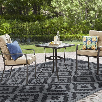 SAND MINE Waterproof Outdoor Rug 5x8 ft, Plastic Reversible Rug, Modern Area Rug, Large Floor Mat for Outdoors, RV, Patio, Backyard, Deck, Picnic, Beach, Camping, Black Grey Lattice