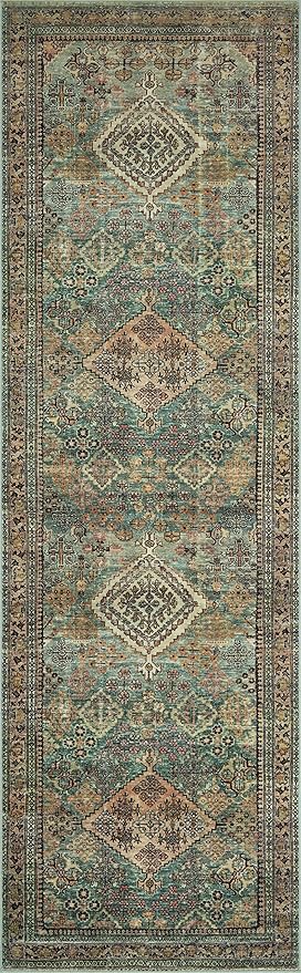 Loloi Magnolia Home by Joanna Gaines Sinclair Collection SIN-03 Turquoise/Multi 2'-3" x 9'-6", .25" Pile Height, Machine Washable, Runner Rug