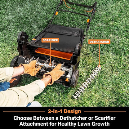 LawnMaster 48V MAX Brushless 16” 2-in-1 Cordless Dethatcher and Scarifier with Removable Thatch Collection Bag Quick-Fold – CLGVB4816