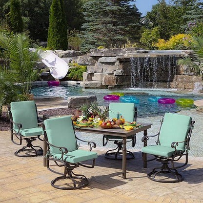 Arden 2-Pack Outdoor Patio Dining Chair Cushion, 20x44, Rain-Proof Seat Pad, Fade-Resistant Outdoor Cushion Aqua Leala