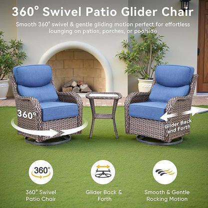 Luxury High Back Outdoor Furniture with 6-Inch Thick Cushions, Patio Furniture Set with Ottomans, 5 PCS Wicker Conversation Set for Porch, Balcony, Deck and Yard