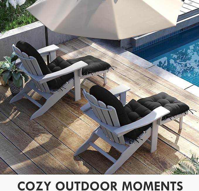 Adirondack Chair Cushion with Ottoman, Folding Adjustable Adirondack Seat Cushions, Waterproof Adirondack Patio Chair Pads for Garden, Deck, or Poolside, Small-Dark Grey-2