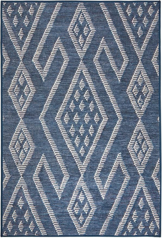 Dash & Albert Guthrie Navy Machine Washable Rug, 3 X 5 Feet, Blue Geometric Pattern