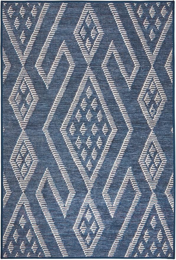 Dash & Albert Guthrie Navy Machine Washable Rug, 2 X 3 Feet, Blue Geometric Pattern
