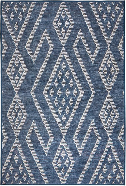 Dash & Albert Guthrie Navy Machine Washable Rug, 2 X 3 Feet, Blue Geometric Pattern