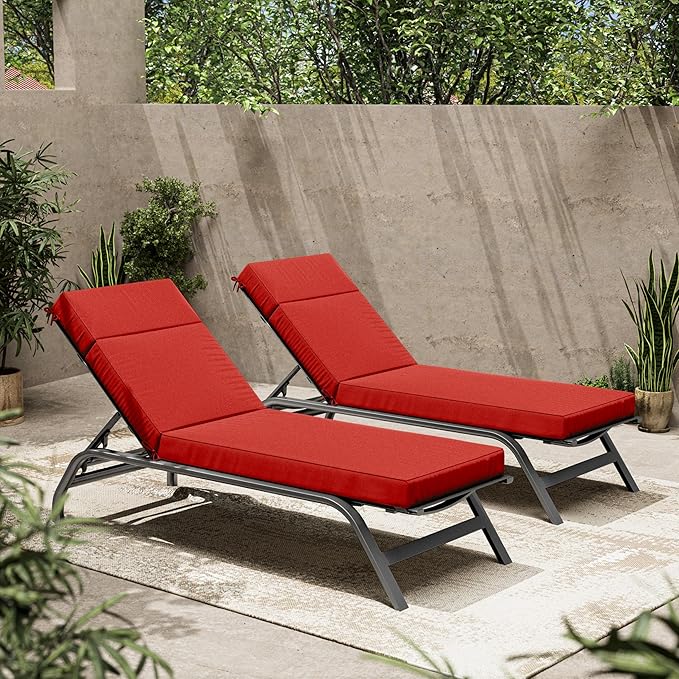 2 Pcs Chaise Lounge Cushions Outdoor, 80" L X 26" W X 4" D Lounge Chair Cushions for Outdoor Furniture, High-Density Foam Patio Chaise Cushion-Waterproof Fade-Resistant ThickPatio lounge chair cushion