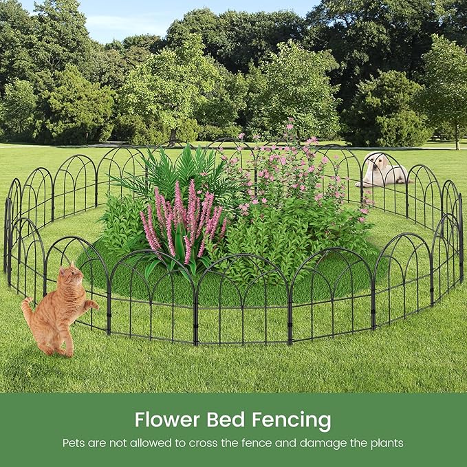 Youpehom Small 12.55"*16.53" Decorative Garden Fencing Border, No Dig Fences Barrier, Black Metal Fence, Garden Edging Fence Panel, Dog Fence Outdoor for Yard, Flower Bed (6 pcs)