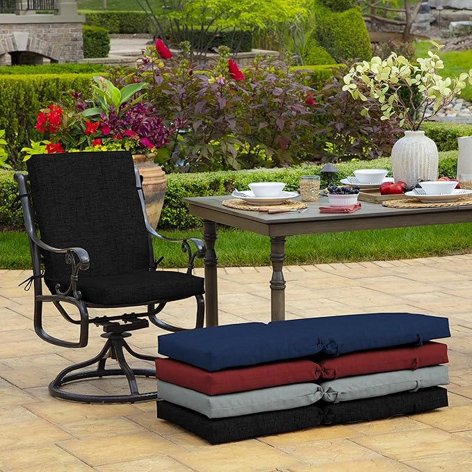Arden 2-Pack Outdoor Patio Dining Chair Cushion, 20x44, Rain-Proof Seat Pad, Fade-Resistant Outdoor Cushion Black Leala