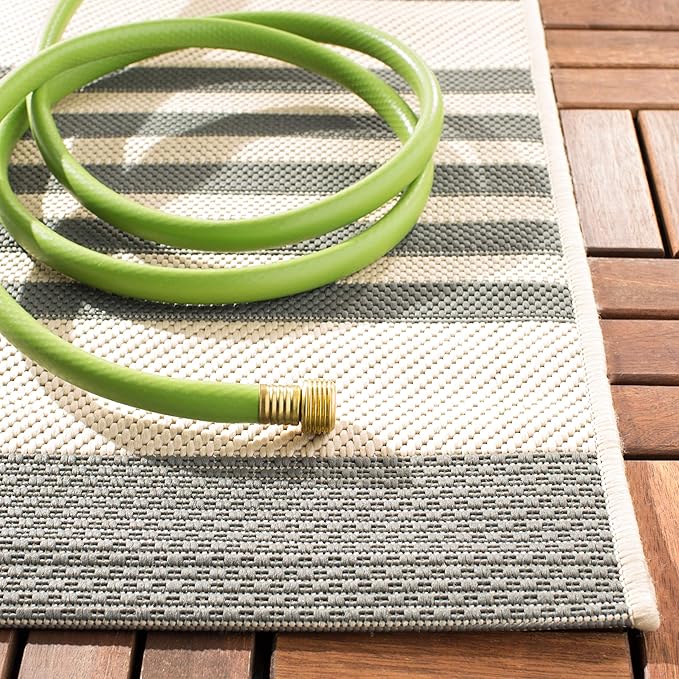 SAFAVIEH Washable Rug Outdoor Courtyard Collection - 9' x 12', Grey & Bone, Non-Shedding & Easy Cleaning, Ideal for Patio, Backyard, Mudroom (CY6062-236)