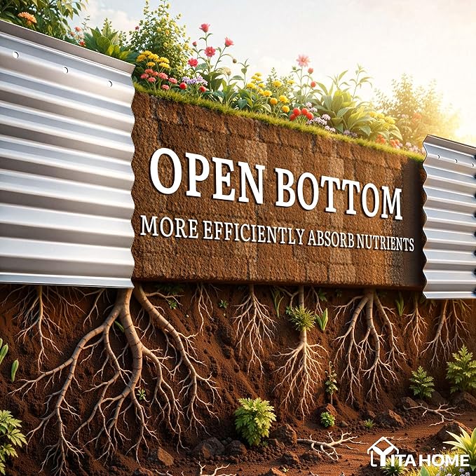 YITAHOME 8x2x2ft Large Raised Garden Bed Kit, 24" Tall 9 in 1 Galvanized Metal Planter Box with Gloves and Safety Rubber, Outdoor Above Ground Planters for Plants Vegetables Flowers, Silver