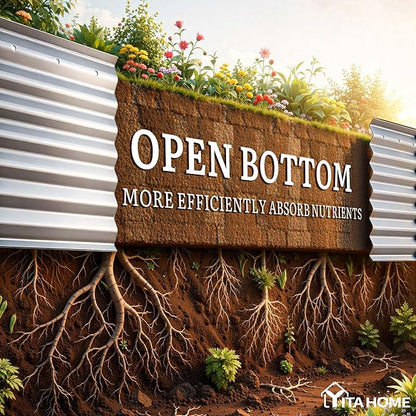 YITAHOME 8x2x2ft Large Raised Garden Bed Kit, 24" Tall 9 in 1 Galvanized Metal Planter Box with Gloves and Safety Rubber, Outdoor Above Ground Planters for Plants Vegetables Flowers, Silver