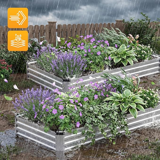 NEWBULIG 8x4x1ft 2PCS Galvanized Raised Garden Bed, Outdoor Metal Planters Box for Vegetables, Flowers & Herbs, Open Base, Easy Assembly, X-Shaped Bars