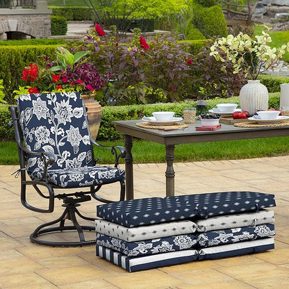Arden 2-Pack Outdoor Patio Dining Chair Cushion, 20x44, Rain-Proof Seat Pad, Fade-Resistant Outdoor Cushion Sapphire Blue Ashland Jacobean