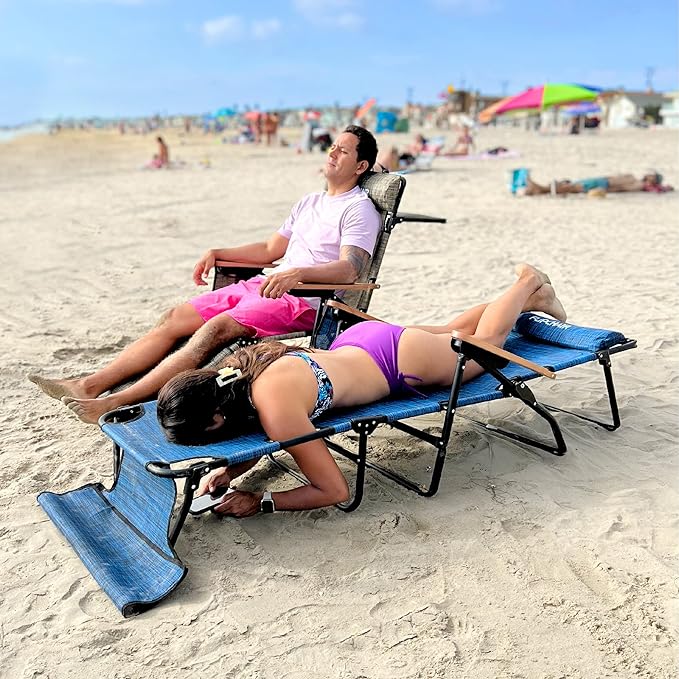 EASYGO PRODUCTS FLIP Face Down Tanning Chaise Lounge Chair with Face & Arm Holes - 4 Legs Support - Textilene Material - 6 Position - Arm Head Rest Pillow - Beach or Home Use