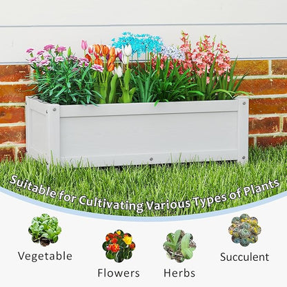 HDPE Raised Planter Box Outdoor,Rot-Resistant and Non-Cracking,Raised Beds for Gardening 29.5 * 14.4 * 9.8 in for Yard,Lawn,Outdoor Planter Boxes Rectangle with Drainage Holes White