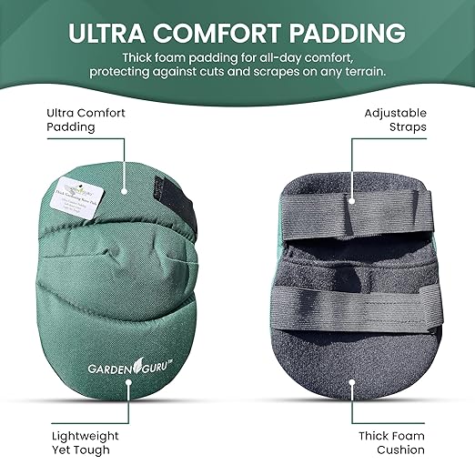 Garden Guru Cushioned Gardening Knee Pads with Adjustable Straps - Soft Inner Liner, Ultra Comfort Padding, Garden Kneelers for Yard Work, Cleaning, Household Chores, Roofing, and More (4 Pack)
