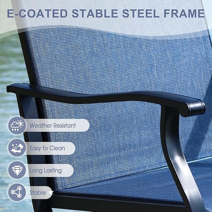 VICLLAX 3 Pieces Small Outdoor Furniture, 2 Patio Swivel Chairs and Small Square Outdoor Table for 2, Blue Chairs & Black