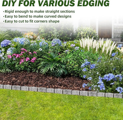 Landscape Edging Garden Edging Border Faux Stone Edging,17FT x 2.75 in Tall Decorative Stone-Look Garden Border for Flower Bed Edging,Yard Edging,Lawn Trees and Gardens,with Anchoring Spikes,Gray