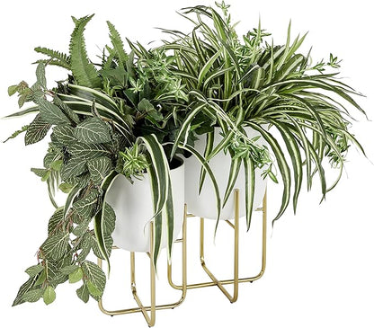 Deco 79 Metal Indoor Outdoor Planter Large Planter Pot with Removable Gold Stand, Set of 2 Planters 16", 13"H, White