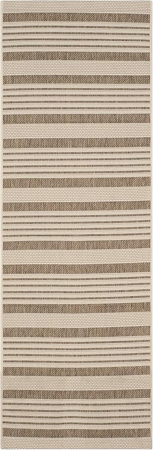SAFAVIEH Courtyard Collection Runner Rug - 2'3' x 6'7', Brown & Bone, Stripe Design, Non-Shedding & Easy Care, Indoor/Outdoor & Washable-Ideal for Patio, Backyard, Mudroom (CY6062-242)