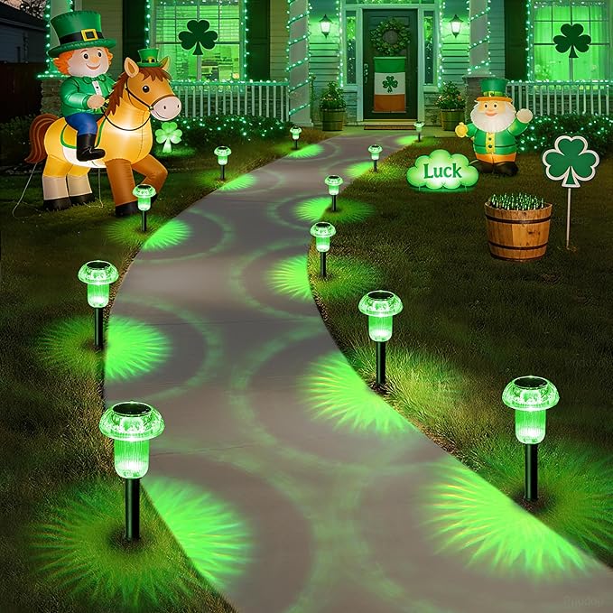 Priddop Solar Lights Outdoor Pathway Waterproof 8 Pack Green LED Green Stake Acrylic Mushroom Decorative Garden Lights for Yard Landscape Patio Outside Decorations